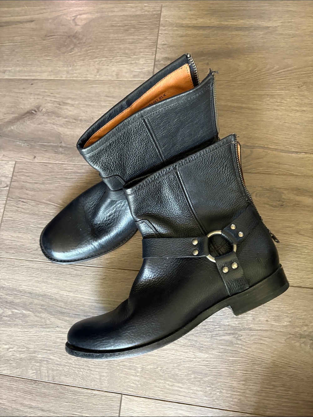 Frye Black Leather Ankle Boot with Harness Ring - Picture 2 of 4